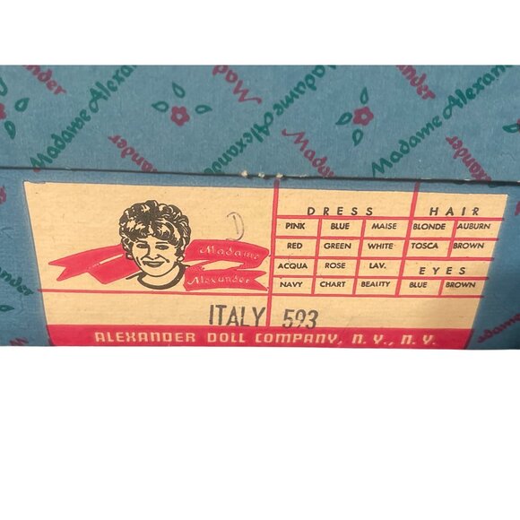 Vintage Madame Alexander Italy World Doll #593 Original Box Estate Hat Tag 8" - Picture 4 of 4